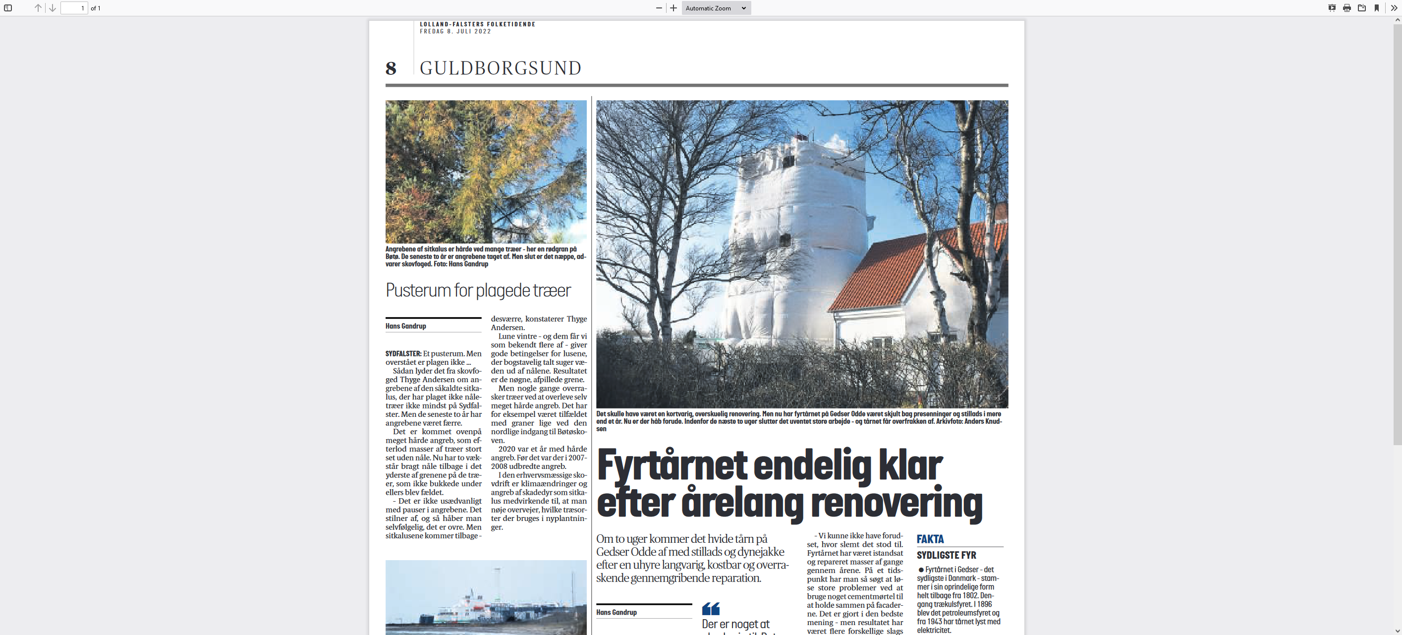 Folketidende: Gedser Fyr endelig klar efter årelang renovering